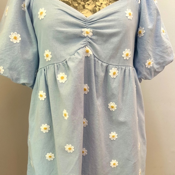 Altar’d State Blue Puffy Sleeve Daisy Dress Size Large - Picture 4 of 9